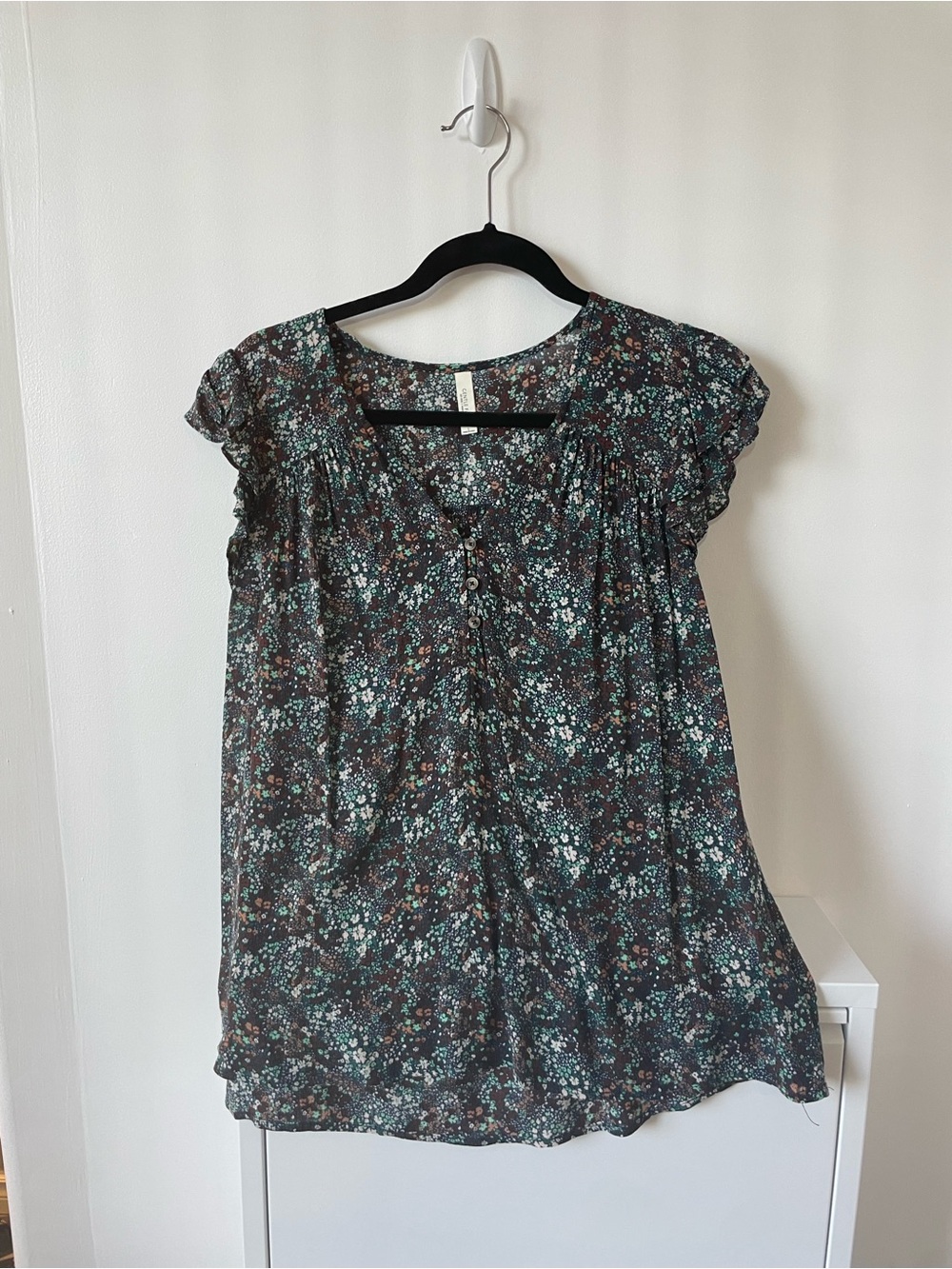 NWOT Flowy Cap-Sleeve Blouse - Green & Brown Multi Coloured Blouse